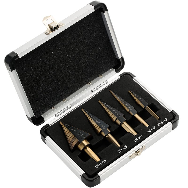 IRONANT Step Drill Bits, 5PCS HSS Titanium Step Drill Bit Set, 50 Sizes High Speed Steel Step Bits for Metal with Aluminum Case - Image 4